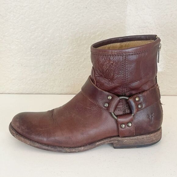 Vintage Frye Phillip Harness Short moto Boot in chocolate brown 7 - Picture 4 of 13